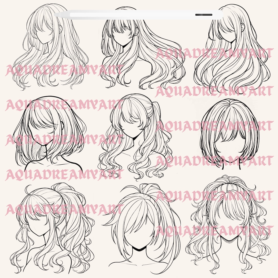 Procreate Hair Stamps Anime Hair Clipart Procreate Female Hair Design