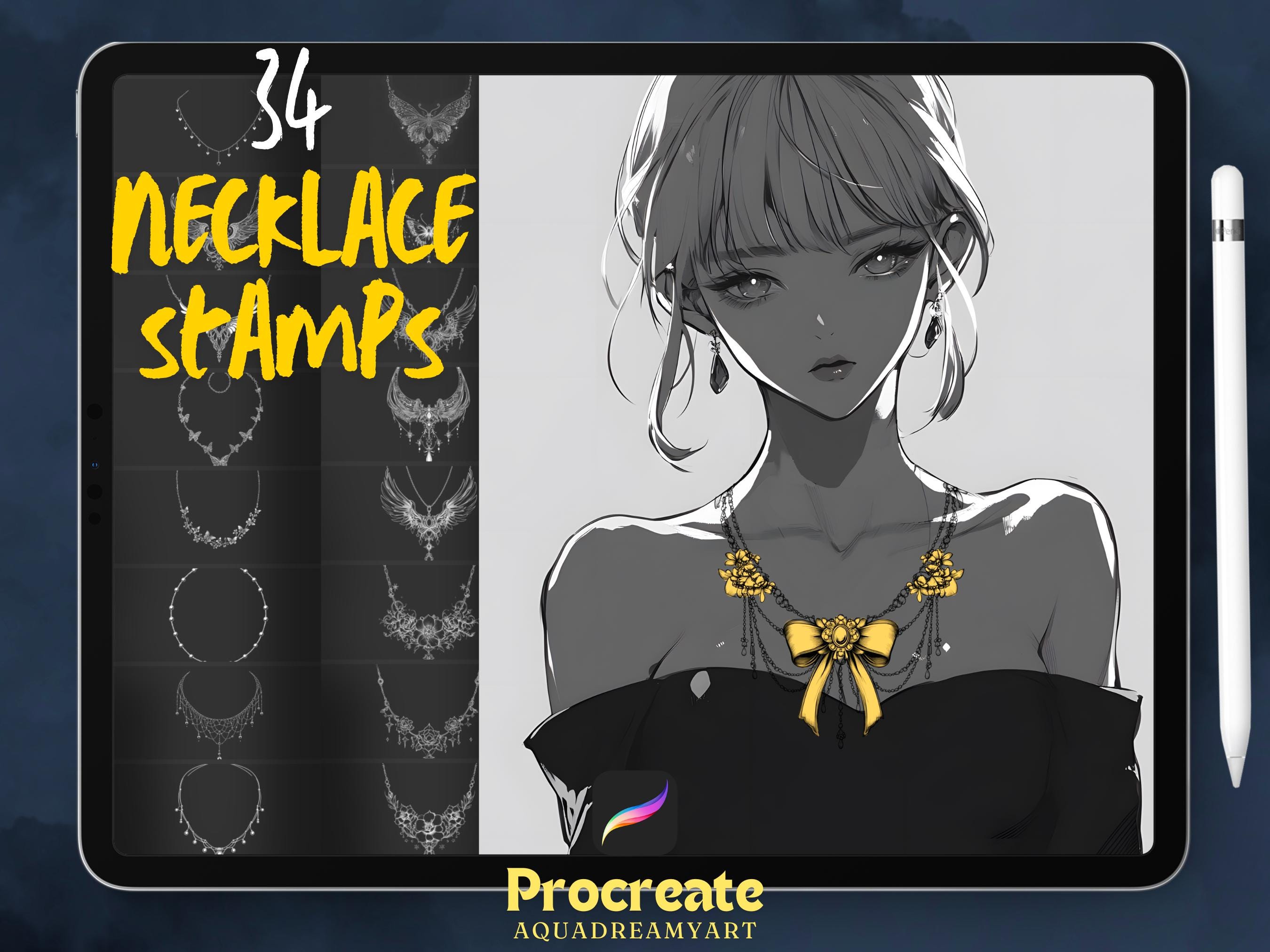 Procreate Necklace Stamps Set – 35 Baroque Gemstone Jewelry Brushes for Digital Illustration