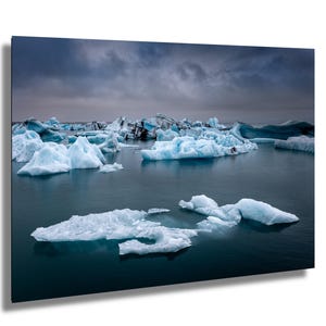 Laguna glaciale di Jokalsarlon, Islanda, iceberg, fiume di ghiaccio, fotografia artistica, decorazione murale, arte murale, carta/tela/metallo/acrilico