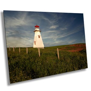 Faro di Cape Tyron, alba, Prince Edward Island, fotografia artistica, decorazione murale, arte murale, carta/tela/metallo/acrilico