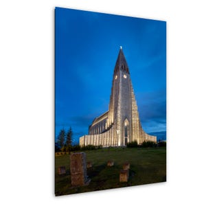 Chiesa di Hallgrimskirkja, Cattedrale, Reykjavik, Islanda, fotografia artistica, decorazione murale, arte murale, carta/tela/metallo/acrilico