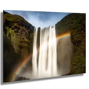 Skogafoss, Islanda, cascata, fotografia artistica, decorazione murale, arte murale, carta/tela/metallo/acrilico