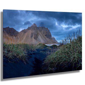 Vestrahorn, Stokksnes, Islanda, montagna, laguna, fotografia artistica, decorazione murale, arte murale, carta/tela/metallo/acrilico