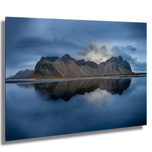 Vestrahorn, Stokksnes, Islanda, montagna, laguna, fotografia artistica, decorazione murale, arte murale, carta/tela/metallo/acrilico