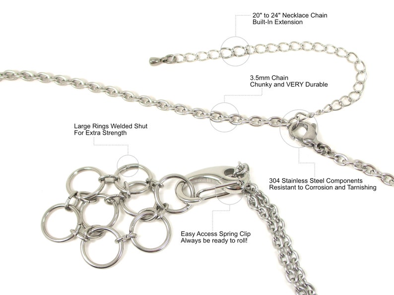 CLONE ALPHA d20 Jail Pendant Removable Metal d20 in Stainless Steel Chainmail Necklace Adjustable 20 to 24 Inch Chain image 3