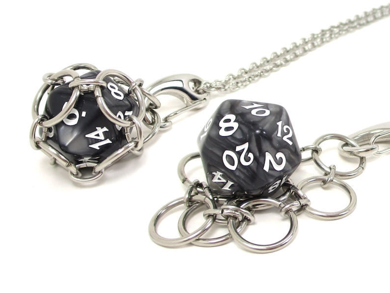 MYSTERY d20 Jail Pendant  Removable Metal d20 in Stainless image 1