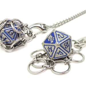 LEVIATHAN d20 Jail Pendant Removable Metal d20 in Stainless Steel Chainmail Necklace Adjustable 20 to 24 Inch Chain image 1