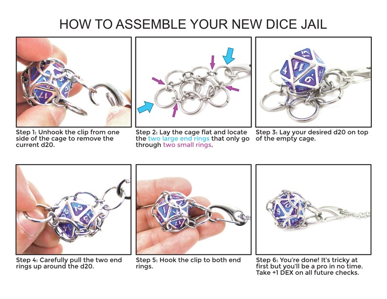 CLONE ALPHA d20 Jail Pendant Removable Metal d20 in Stainless Steel Chainmail Necklace Adjustable 20 to 24 Inch Chain image 5