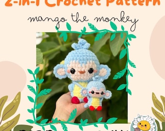 2-in-1 Amigurumi Monkey Pattern, Crochet Monkey, PDF Pattern, Mango the Monkey Keychain and Plushie US English Pattern