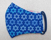 READY TO SHIP Stars of David Hanukkah Pattern Contoured Cotton Face Mask w/ Filter Pocket