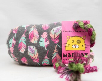 Pink Feathers on Gray Pattern MadRat Catnip Stuffed Cat Toy