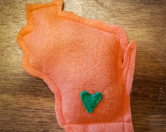 Orange Catnip Stuffed Wisc'rs Wisconsin Shaped Felt Catnip Toy