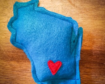 Blue Catnip Stuffed Wisc'rs Wisconsin Shaped Felt Catnip Toy