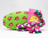 Xs and Os Lips on Green Pattern MadRat Catnip Stuffed Cat Toy