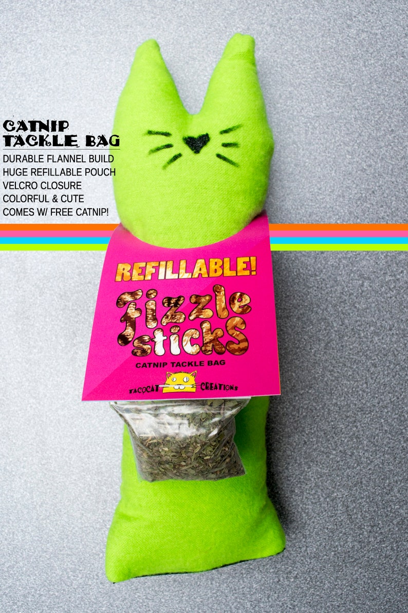 Fizzle Sticks Refillable Catnip Cat Toy  GREEN image 1