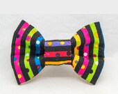 Rainbow Stripes and Dots Pattern Dapper Cat Bow Tie