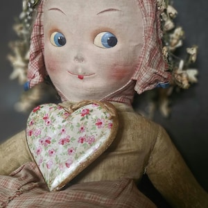 Antique Vintage Straw Filled Rag Cloth Doll 26 In