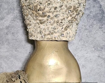 Vintage Bespoke Rhinestone Crystal Beaded Detailed Boned Lined Bridal Bodice