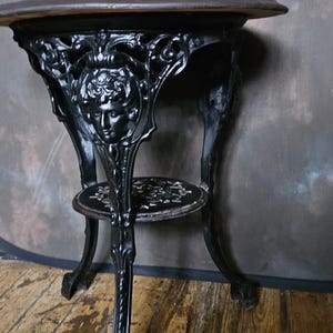Antique Vintage Victorian Cast Iron Wood Topped Garden Table Indoor Outdoor