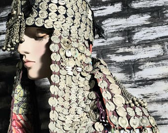 Antique Vintage 1800s Tribal Turkmen Womens Wedding Headdress, Theatre Costume