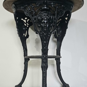 Antique Vintage Victorian Cast Iron Wood Topped Garden Table Indoor Outdoor