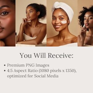May include: Four women with different skin tones and hairstyles are shown in a collage. Each woman is wearing a white towel or headband. The image is optimized for social media.