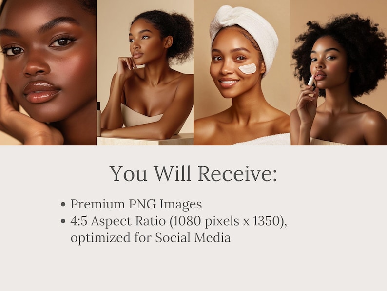 May include: Four women with different skin tones and hairstyles are shown in a collage. Each woman is wearing a white towel or headband. The image is optimized for social media.