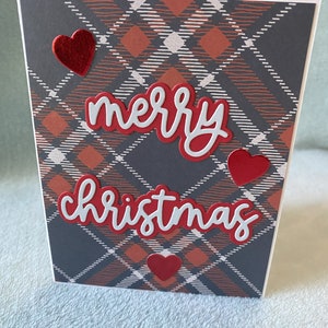 Handmade Plaid Christmas Card with Hearts