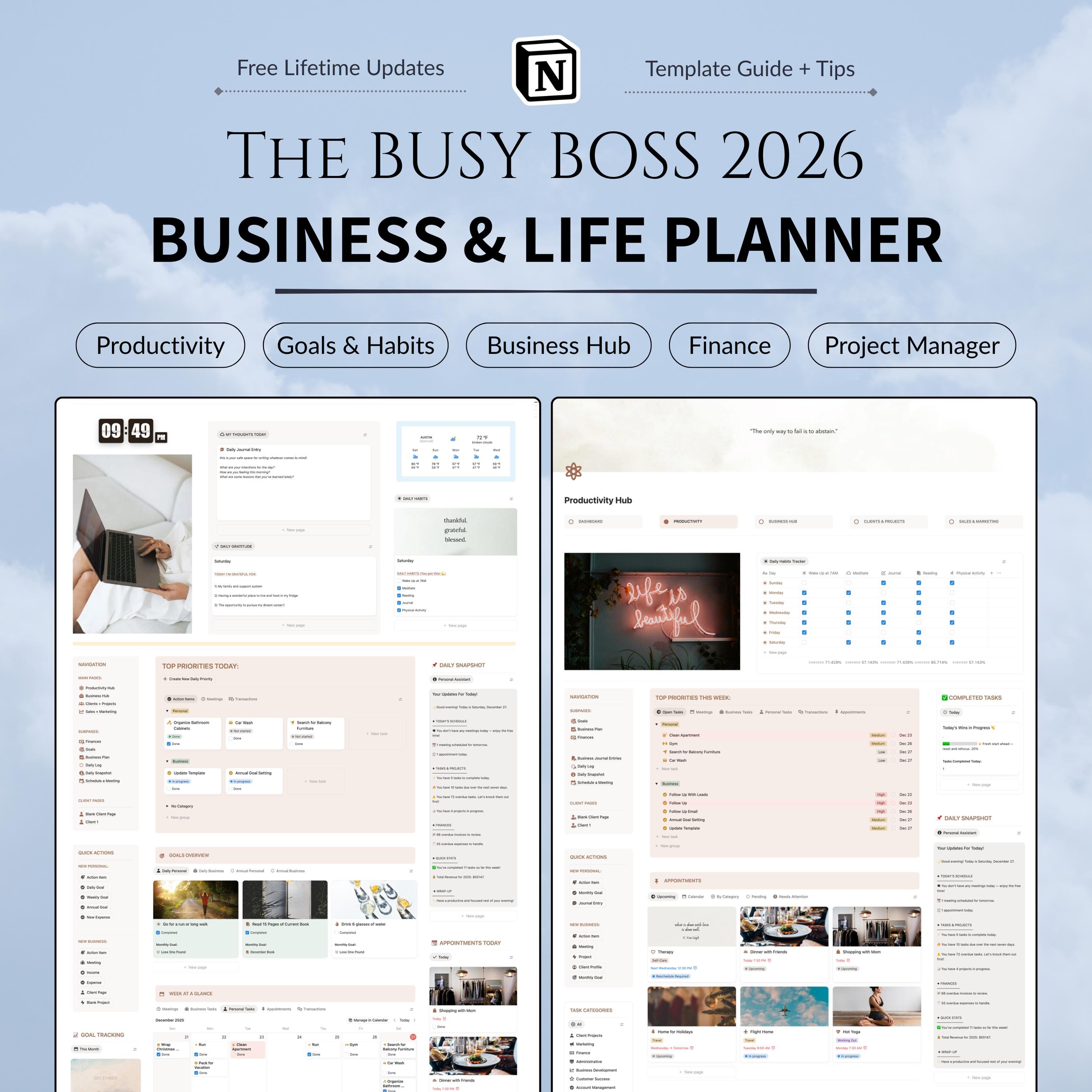 Notion 2026 Business + Life Planner Template | Task Manager | Finance ...