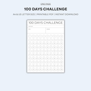 100 Day Challenge Tracker Printable: Goal & Habit Tracker (A4/US Letter Digital Download)