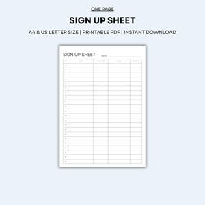 Event Sign-Up Sheet Template: Printable Sign-In Log (A4 & US Letter Digital Download)