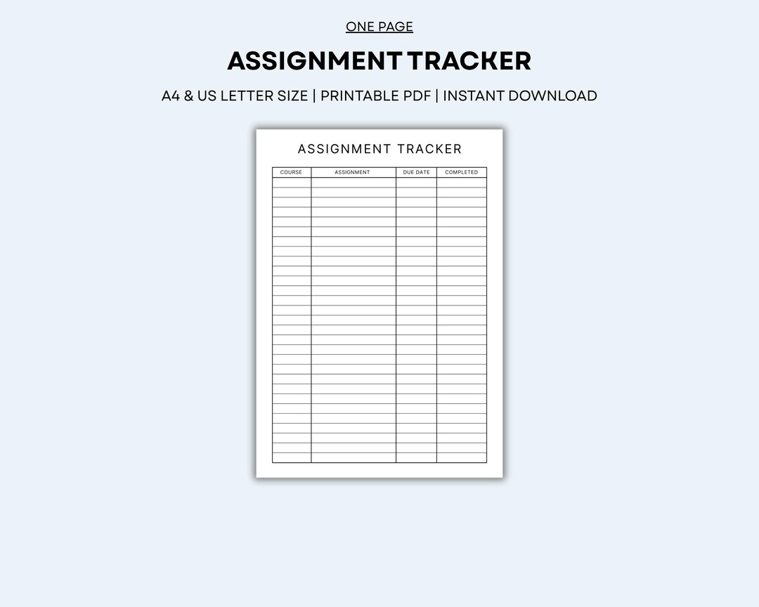 Printable Assignment Tracker | Homework + Project Planner | Student ...