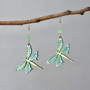 Hand-Painted Dragonfly Earrings: Lightweight Wooden Dangle Jewelry