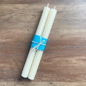 Beeswax Rolled 8&quot; Taper Candles Pair or Set - Candle Sticks