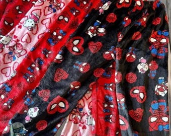 Hello Kitty x Spiderman Pajamas Flannel Fashion Trousers Women Kawaii Woolen Anime Hello Kitty Pjs Pants Autumn Cute Couple Pjs