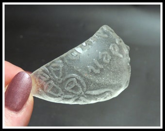 Over 2 inches long Patterned Collectible historic SEA GLASS bowl or dish part Surf tumbled for crafts / DD81