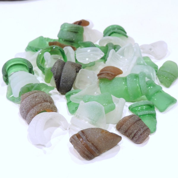 Bulk of bottle rims SEAGLASS Lot of 30 pcs / For crafts and jewelry