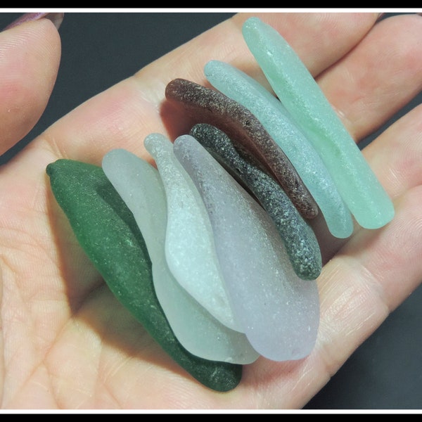 8 Large Slightly Curved SEA GLASS parts of old bottles and jars Good quality / For crafts and jewelry / G19