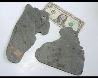 2 large beach found slabs slates with natural holes, grey colored / for paintings, mosaics, crafting, party events, decor / EF15