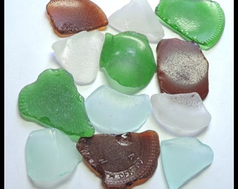 Multi colors Large SEA GLASS parts of old bottles and jars Craft quality Lot of 12 pcz / For crafts and decor / B100