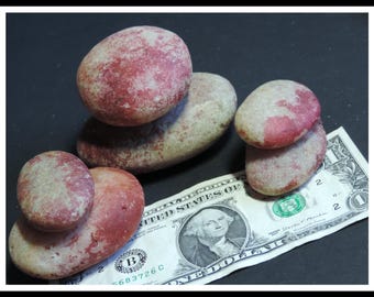 6 BEACH STONES with red tint for crafting, mosaics, collages, jewelry making, and lots of projects / I33