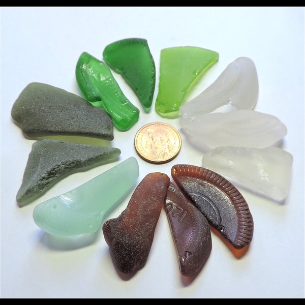 Multi colors Large SEA GLASS parts of old bottles and jars Craft quality Lot of 12 pcz / For crafts, crafting, and jewelry / B99