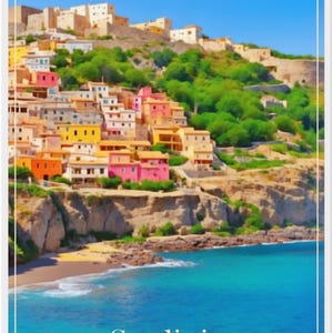 Framed Sardinia travel print - Italy, Sardinia Poster, Coastal artwork, Costa Smeralda Birthday present