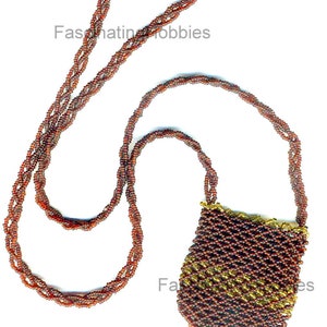 Vintage Handmade Crocheted PURSE Brown,Gold BEADS VICTORIAN very long braided Handle can be wear as a Necklace very good condition image 2