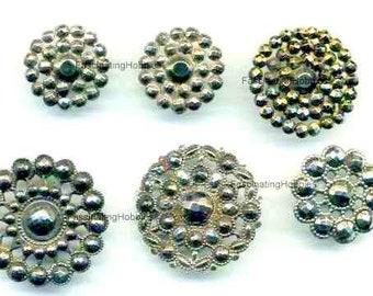 Vintage CUT STEEL BUTTONS buds faceted, 6 Victorian pieces -No missing, genuine Patina & Shank-very good condition - Clothes, Collectibles