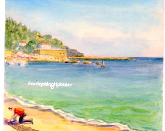 1952 - Vintage Watercolor - FRENCH  RIVIERA, Le LAVANDOU - Genuine Art on paper, not framed - Signed & dated by the Artist - Good condition,