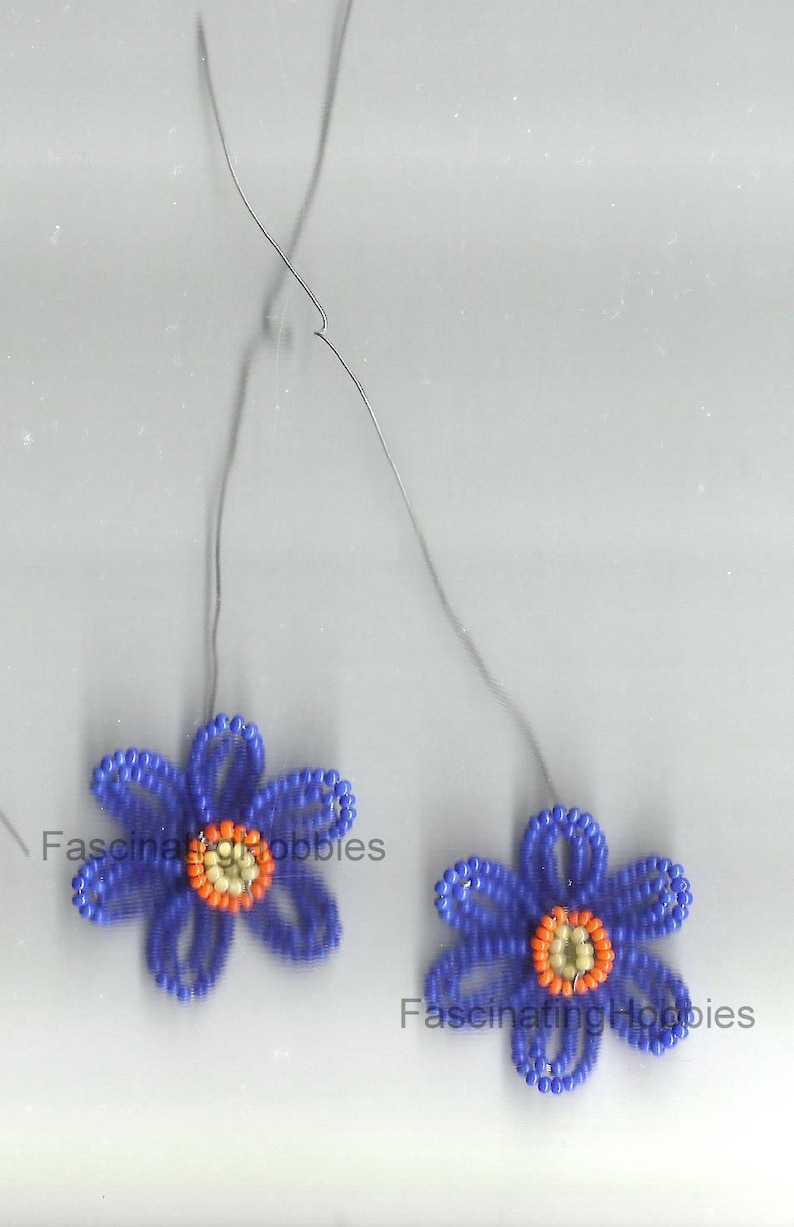 must be completed for earrings or other Good condition Vintage Handmade 2 Pairs of BLUE or RED Glass BEADS Double 6 Petals,orange Heart