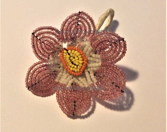 Vintage Flower GLASS BEADS BROOCH - Romantic Sweet pattern, Light Pink, Orange and Yellow for the Hearth -Art Nouveau- Gift for any Occasion