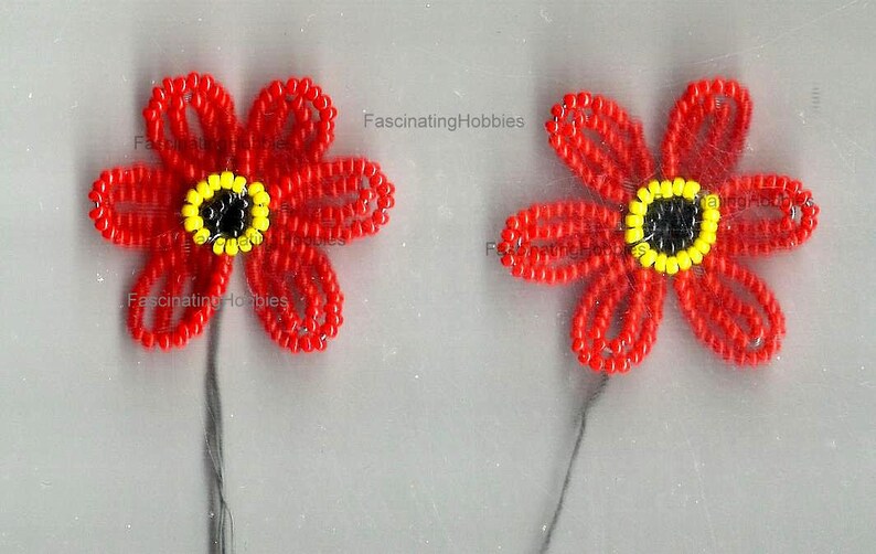 must be completed for earrings or other Good condition Vintage Handmade 2 Pairs of BLUE or RED Glass BEADS Double 6 Petals,orange Heart