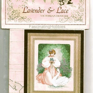 LADY CLAIRE by LEAVITT - Imblum - Lavander & Lace - kruissteekkaart nieuwstaat - 1997 - Steekinstructies in het Engels - originele verpakking